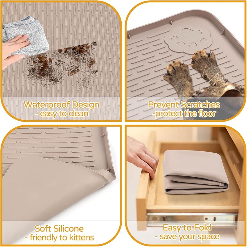 Lanstics Cat Food Mat, 40" x 28" Large Silicone Mat Cat Feeding Mat with Raised Edge Non-Slip Pet Feeding Mat for Food and Water Bowl, Easy to Clean, Floor Protection (Khaki) - Image 3